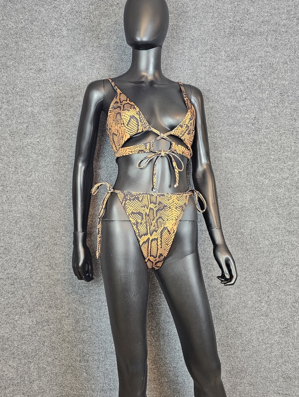 Nasty Gal Orange Snake-Print Lace-Up Bikini